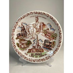 Nikko Ironstone Vintage Illinois State Plate  Land of Lincoln 11- inch White